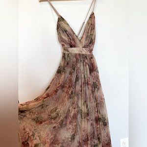 Le Château Metallic floral print deep V gown